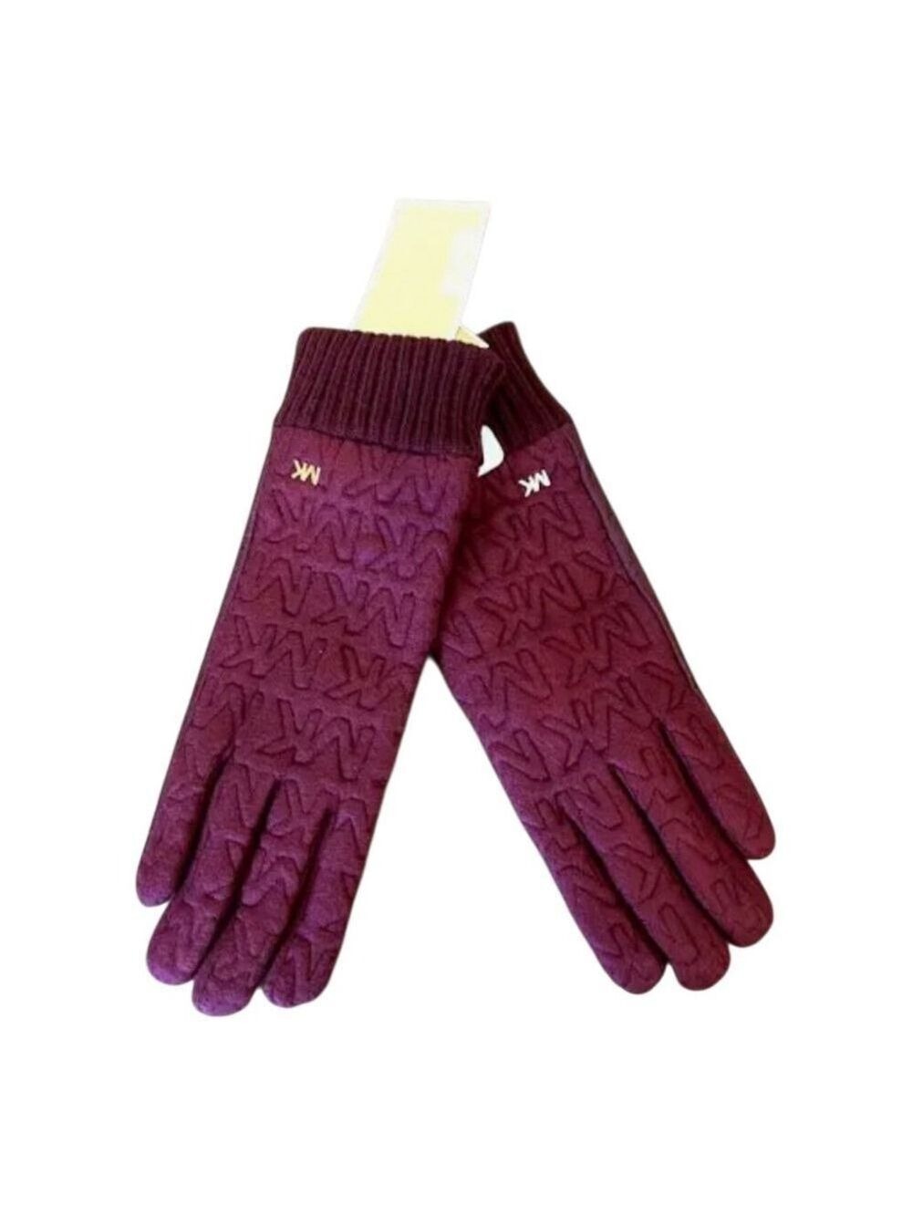 MICHAEL KORS Women's Gloves Jersey Knit Quilted Logo Burgundy XL - Picture 1 of 2